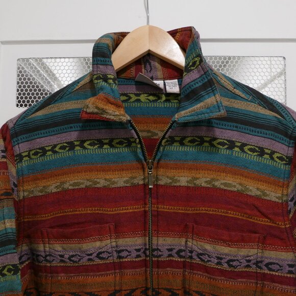 Chico's Jacket Dessert Blanket Print Southwest Woven Stripe Aztec Boho Cropped - Picture 2 of 6